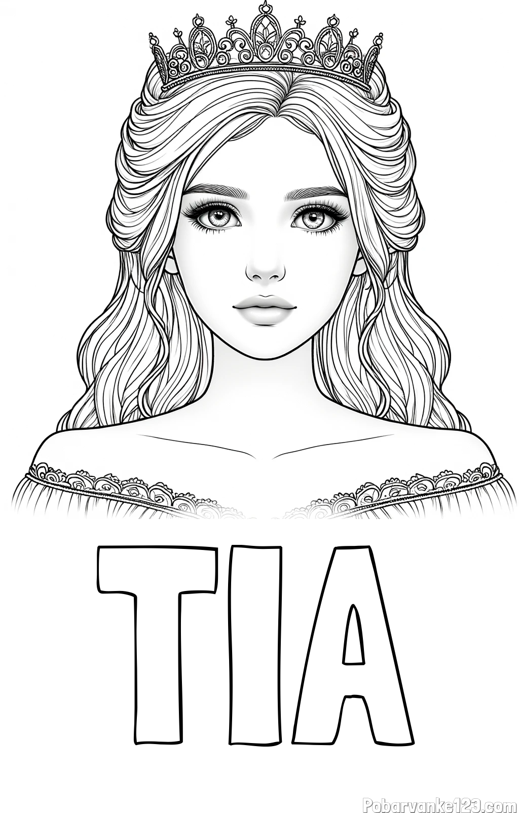 Pobarvanka imena TIA in pobarvanka prikupne princeske s čudovitimi očmi