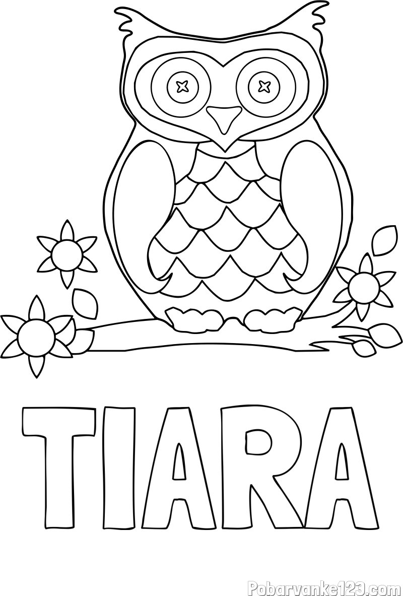 Pobarvanka imena TIARA in pobarvanka sove