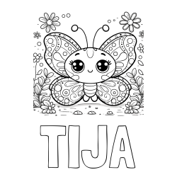 Online izdelana pobarvanka - Pobarvanka imena TIJA in pobarvanka ljubkega metuljčka