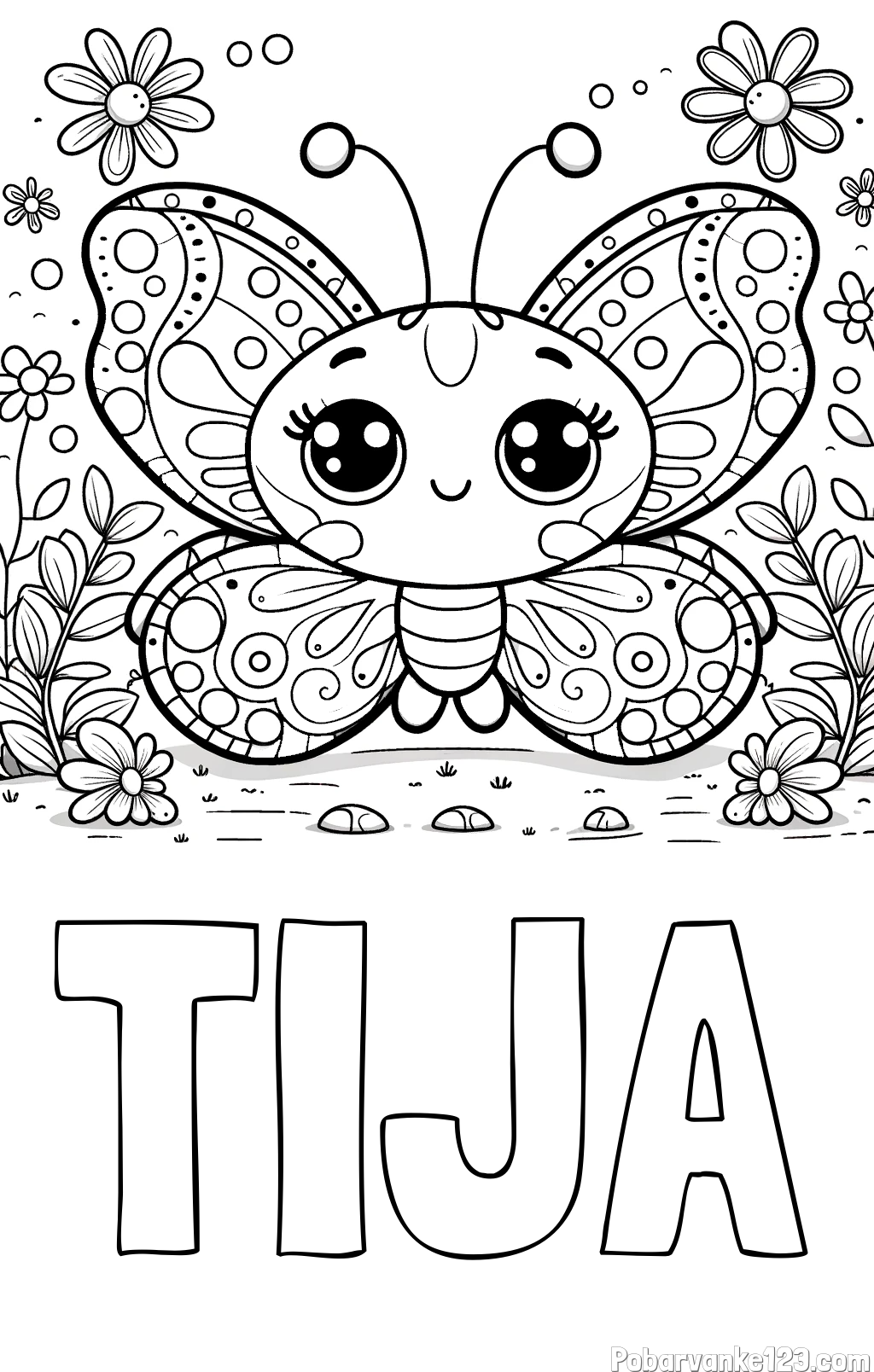 Pobarvanka imena TIJA in pobarvanka ljubkega metuljčka