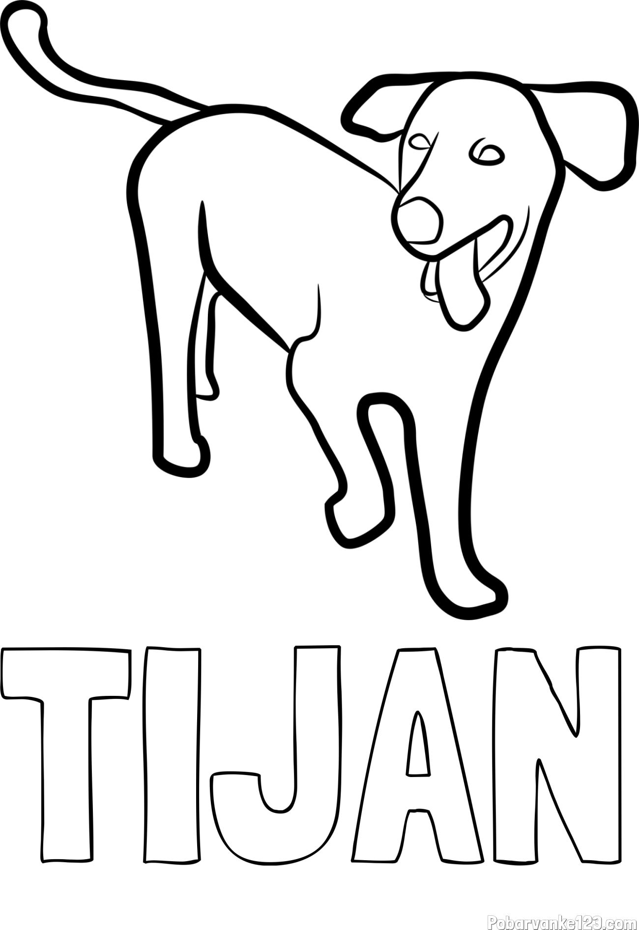 Pobarvanka imena TIJAN in pobarvanka prikupnega, a nekoliko utrujenega kužka