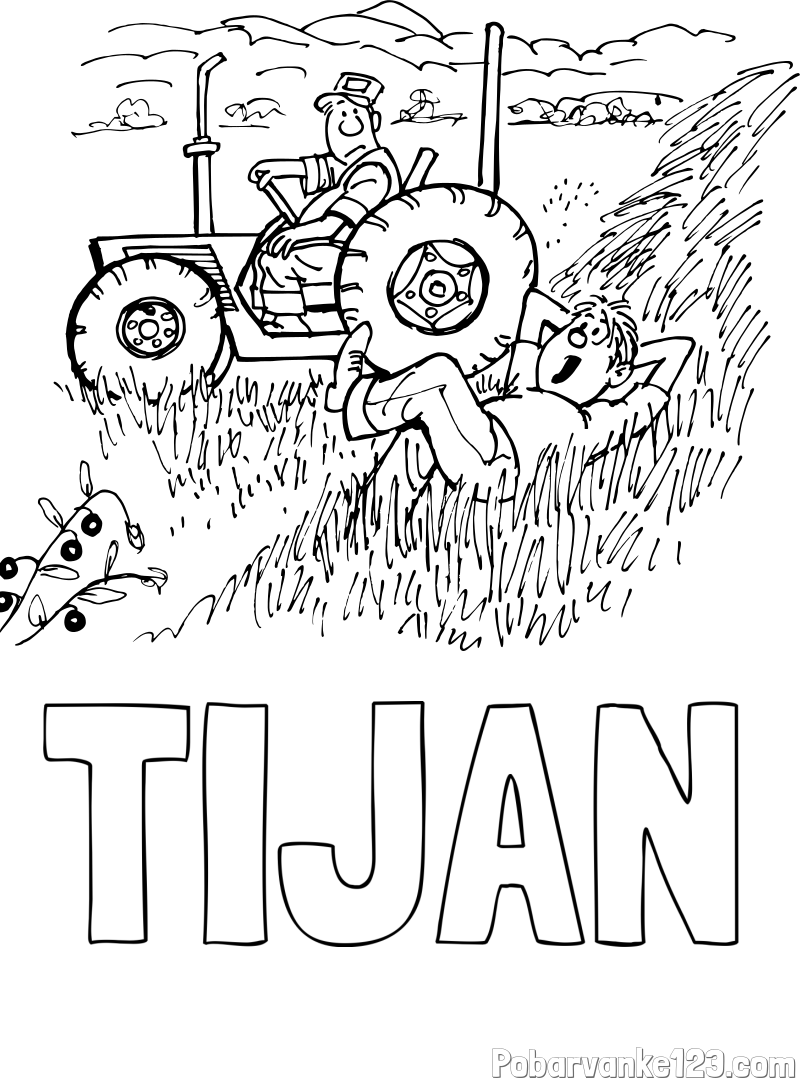 Pobarvanka imena TIJAN in pobarvanka traktor