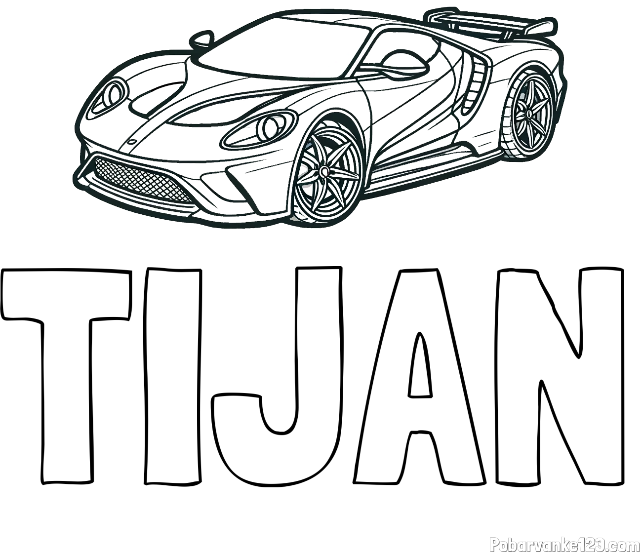 Pobarvanka imena TIJAN in Športni avtomobil