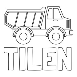 Online izdelana pobarvanka - Pobarvanka imena TILEN in otroška pobarvanka tovornjaka za prevoz smeti in drugega tovora