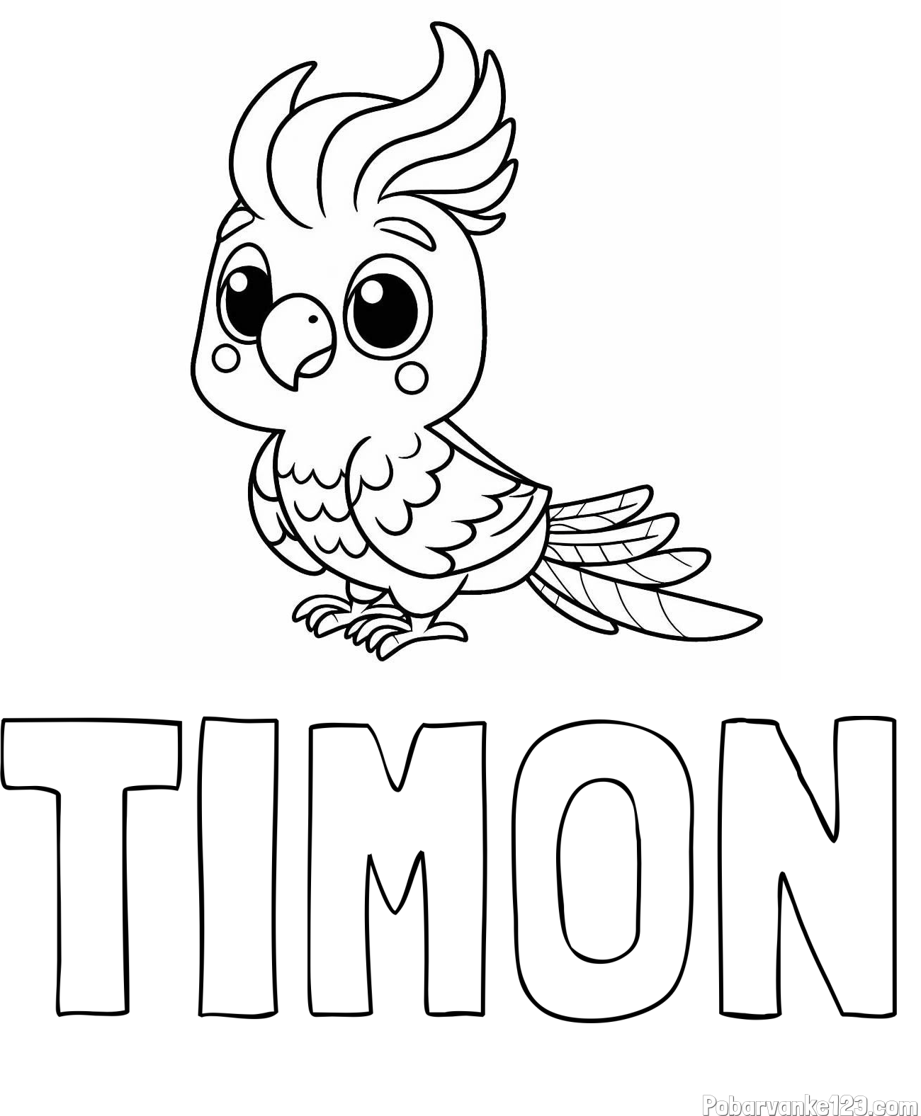 Pobarvanka imena TIMON in pobarvanka ljubke papige