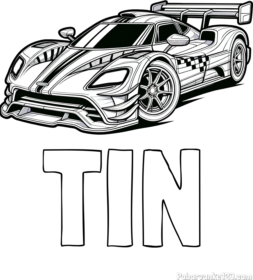 Pobarvanka imena TIN in pobarvanka modernega športnega avtomobila