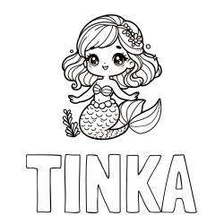 Online izdelana pobarvanka - Pobarvanka imena TINKA in pobarvanka simpatične morske deklice