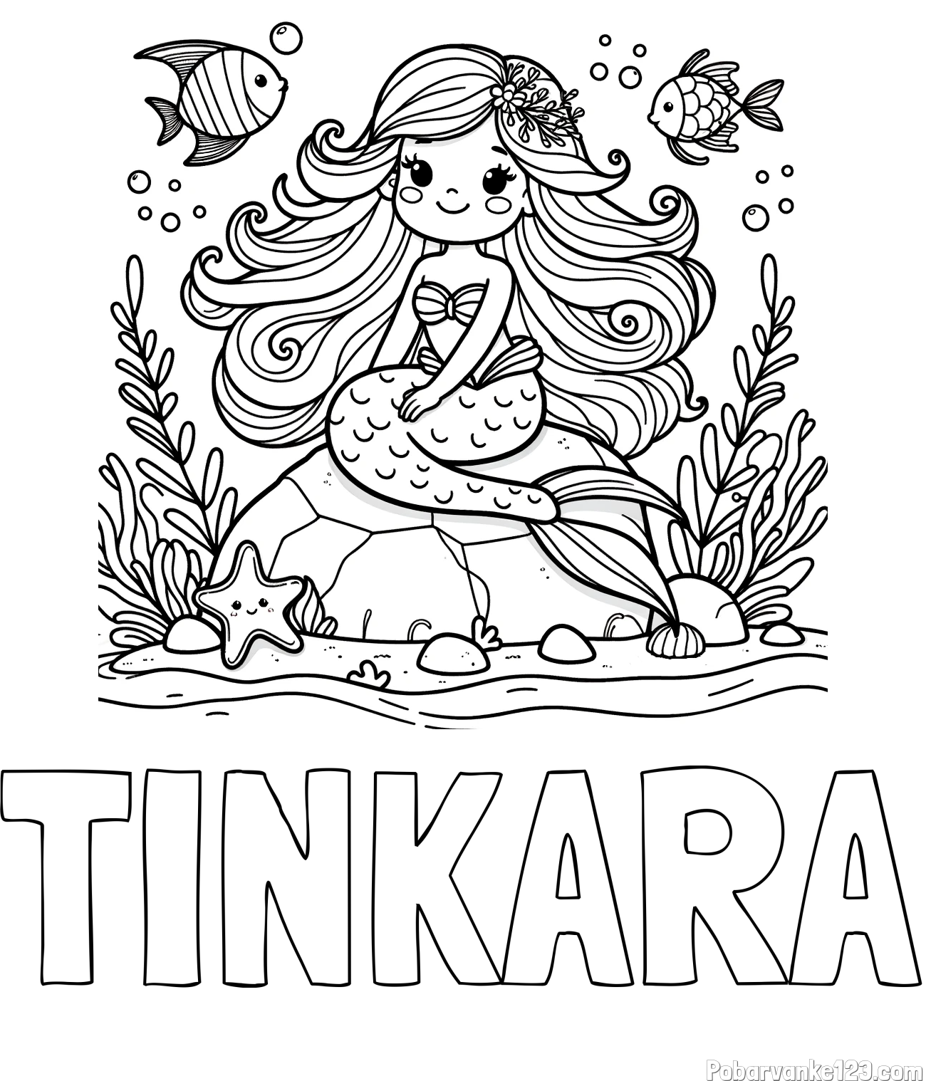 Pobarvanka imena TINKARA in pobarvanka prikupne male morske deklice
