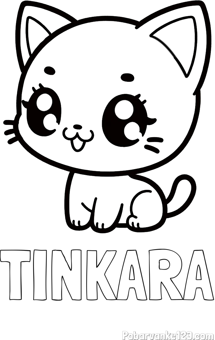 Pobarvanka imena TINKARA in pobarvnaka ljubke muce v anime slogu
