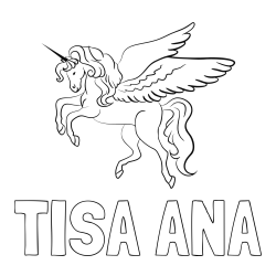 Online izdelana pobarvanka - Pobarvanka imena TISA ANA in lepa pobarvanka samoroga