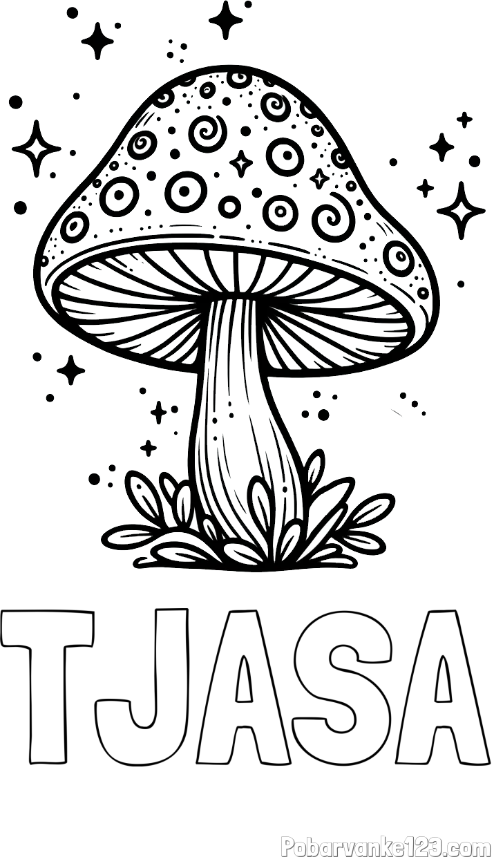 Pobarvanka imena TJAŠA in pobarvanka čarobne gobe