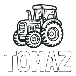 Online izdelana pobarvanka - Pobarvanka imena TOMAŽ in pobarvanka čudovitega traktorja