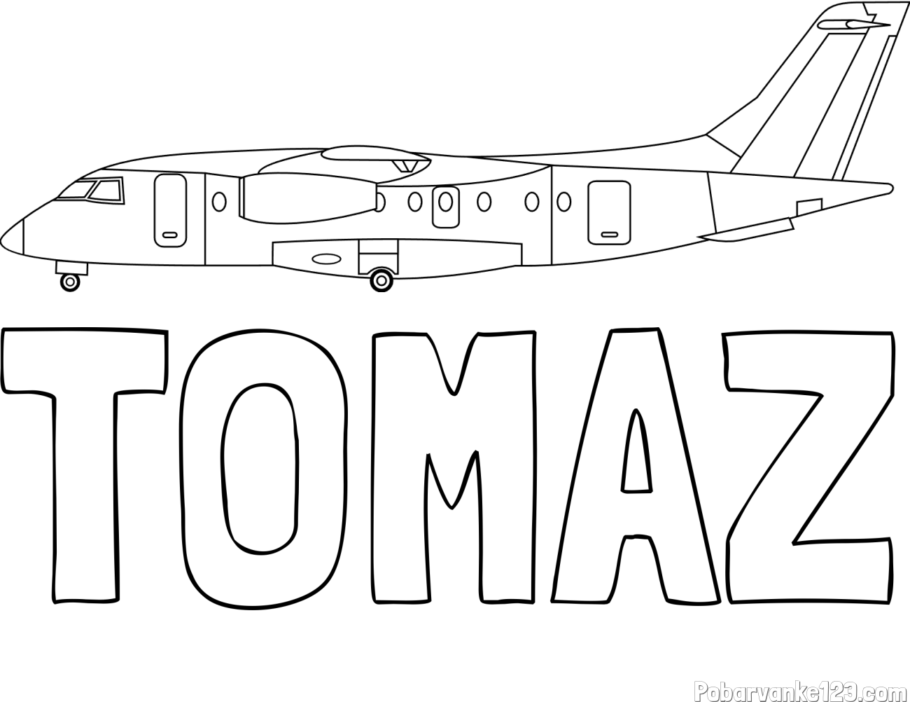 Pobarvanka imena TOMAŽ in pobarvanka potniškega aviona