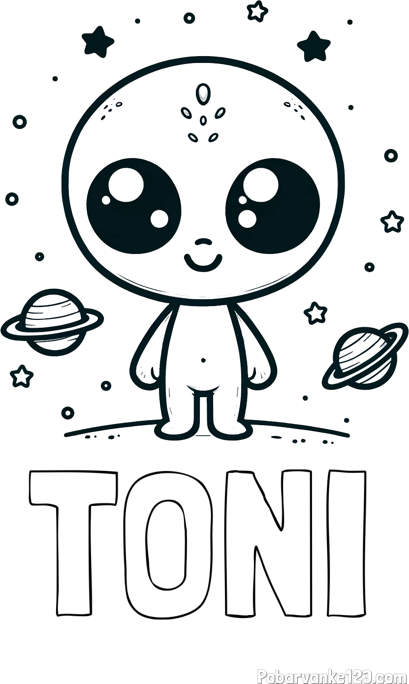 Pobarvanka imena TONI in pobarvanka vesoljec