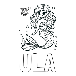 Online izdelana pobarvanka - Pobarvanka imena ULA in pobarvanka male morske deklice in ribice