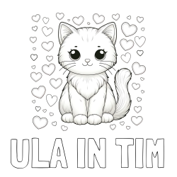 Online izdelana pobarvanka - Pobarvanka imena ULA IN TIM in pobarvanka ljubke mucke obdane s srčki