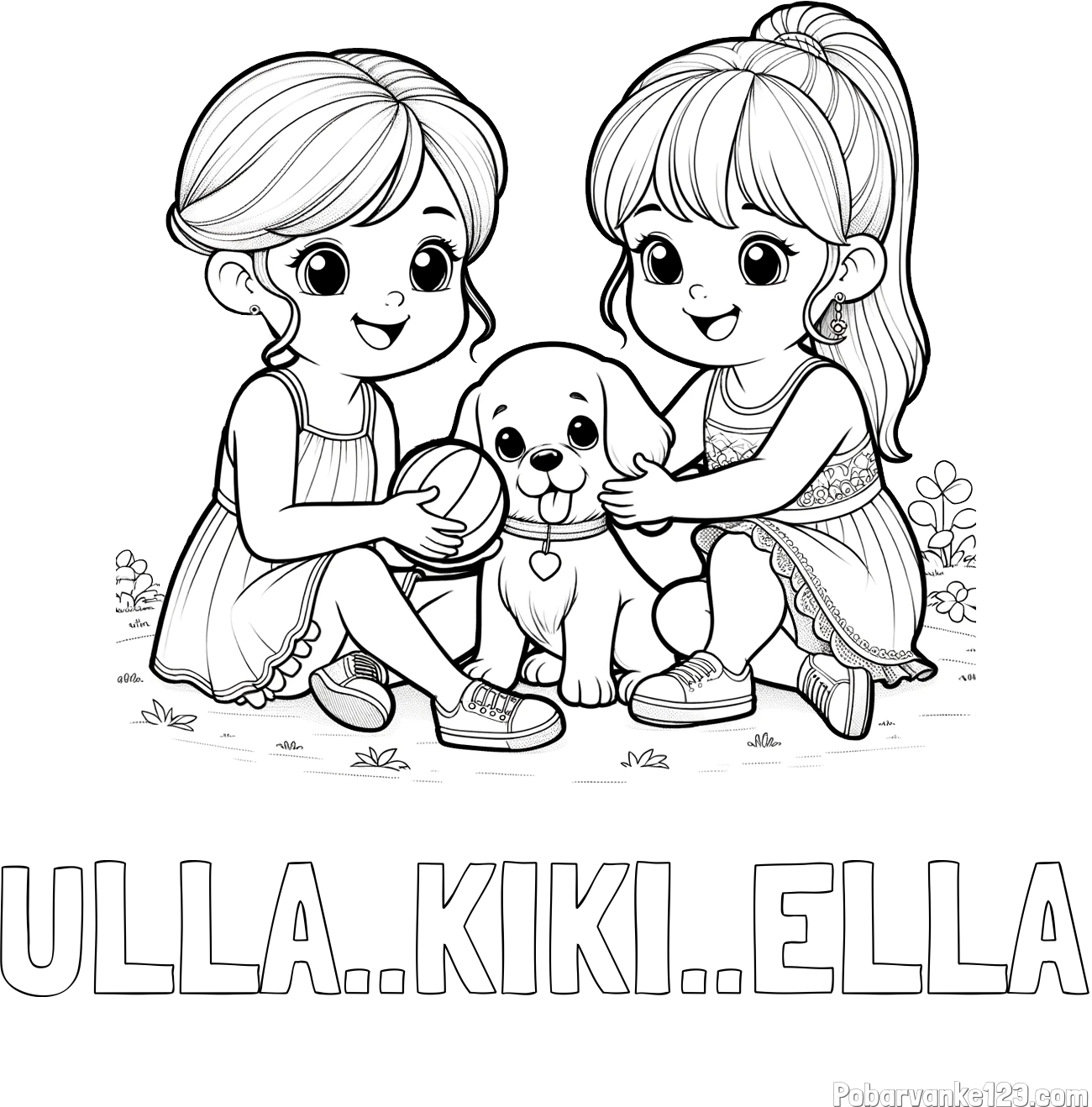 Pobarvanka imena ULLA..KIKI..ELLA in pobarvanka prijateljic s kužkom