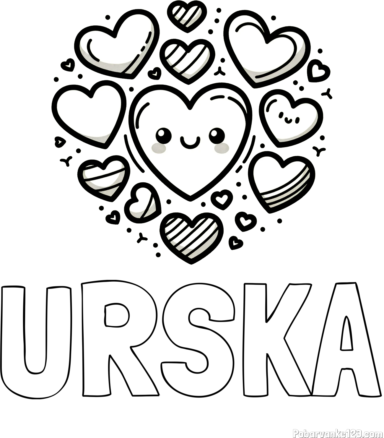 Pobarvanka imena URŠKA in pobarvanka srčkov