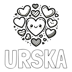 Online izdelana pobarvanka - Pobarvanka imena URŠKA in pobarvanka srčkov