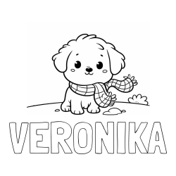 Online izdelana pobarvanka - Pobarvanka imena VERONIKA in pobarvanka prikupnega psička
