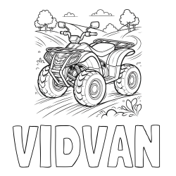 Online izdelana pobarvanka - Pobarvanka imena VIDVAN in pobarvanka štirikolesnika na cesti