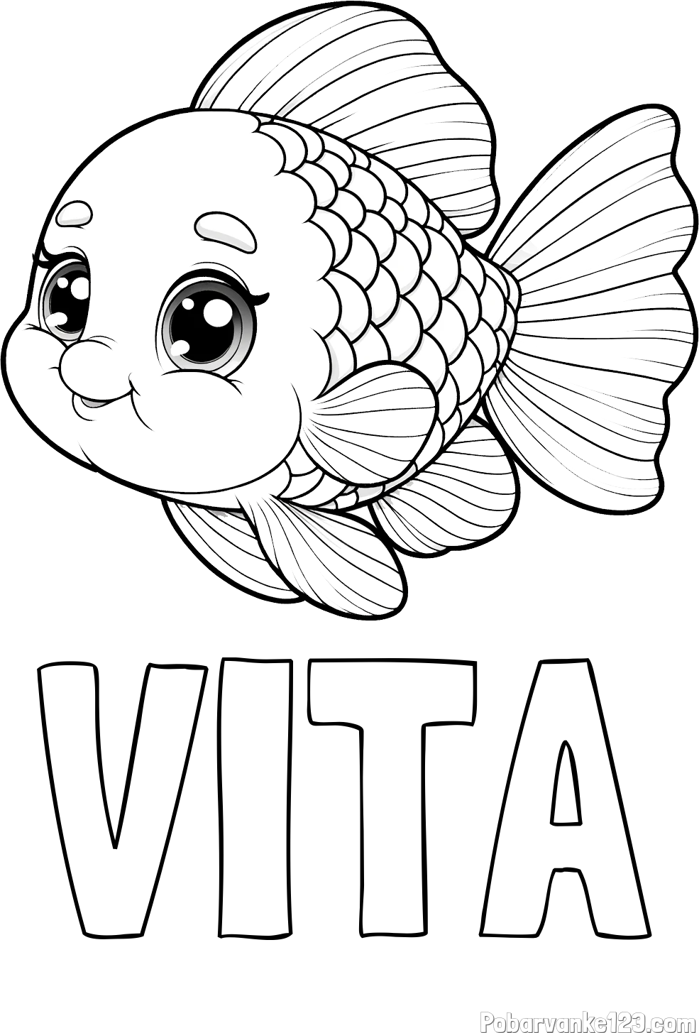 Pobarvanka imena VITA in ljubka pobarvanka starejše ribe