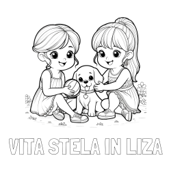 Online izdelana pobarvanka - Pobarvanka imena VITA STELA IN LIZA in pobarvanka prijateljic s kužkom