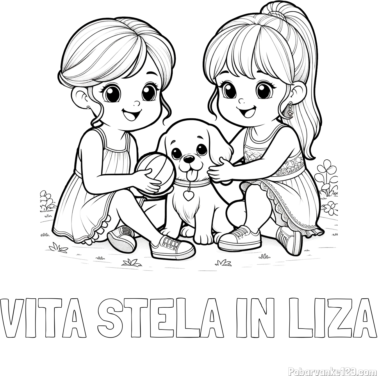 Pobarvanka imena VITA STELA IN LIZA in pobarvanka prijateljic s kužkom