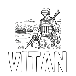 Online izdelana pobarvanka - Pobarvanka imena VITAN in otroška PUBG pobarvanka
