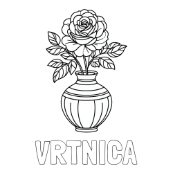 Pobarvanka imena VRTNICA in pobarvanka vrtnice v vazi