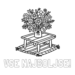 Online izdelana pobarvanka - Pobarvanka imena VSE NAJBOLJŠE! in pobarvanka šopka rož na mizi