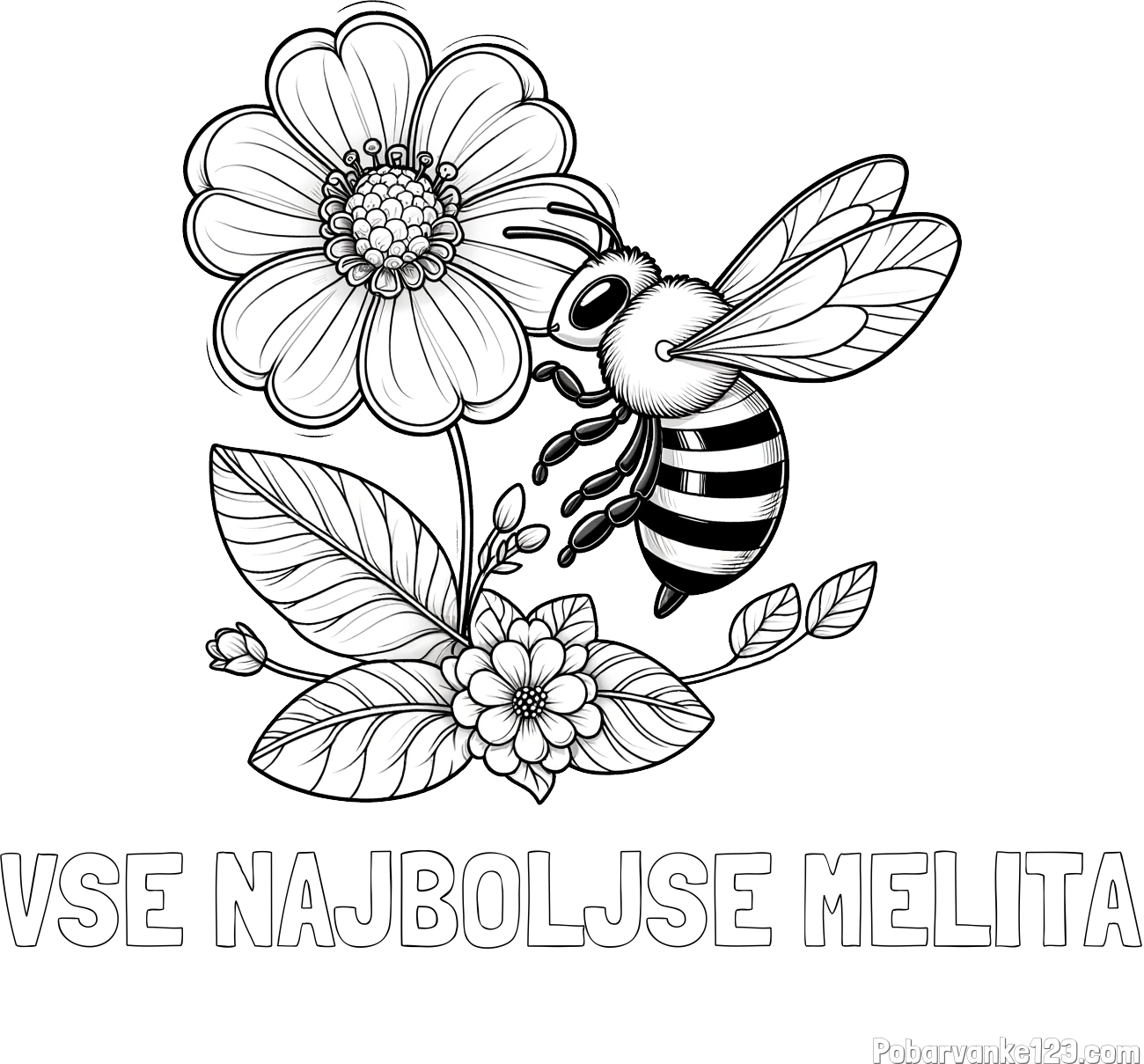 Pobarvanka imena VSE NAJBOLJŠE MELITA in otroška pobarvanka čebelice in rožice