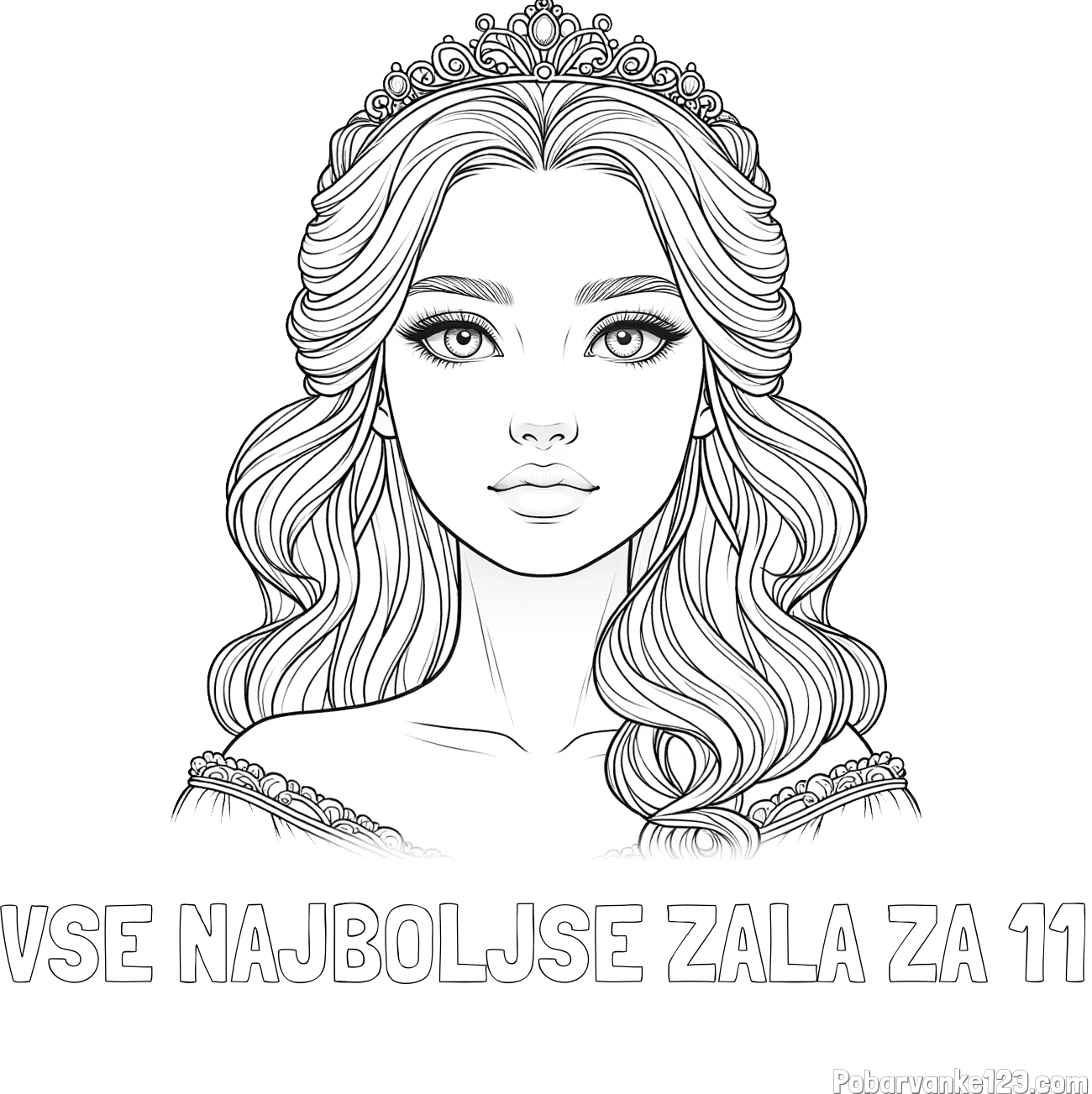 Pobarvanka imena VSE NAJBOLJŠE ZALA ZA 11 in pobarvanka ljubke princese s krono