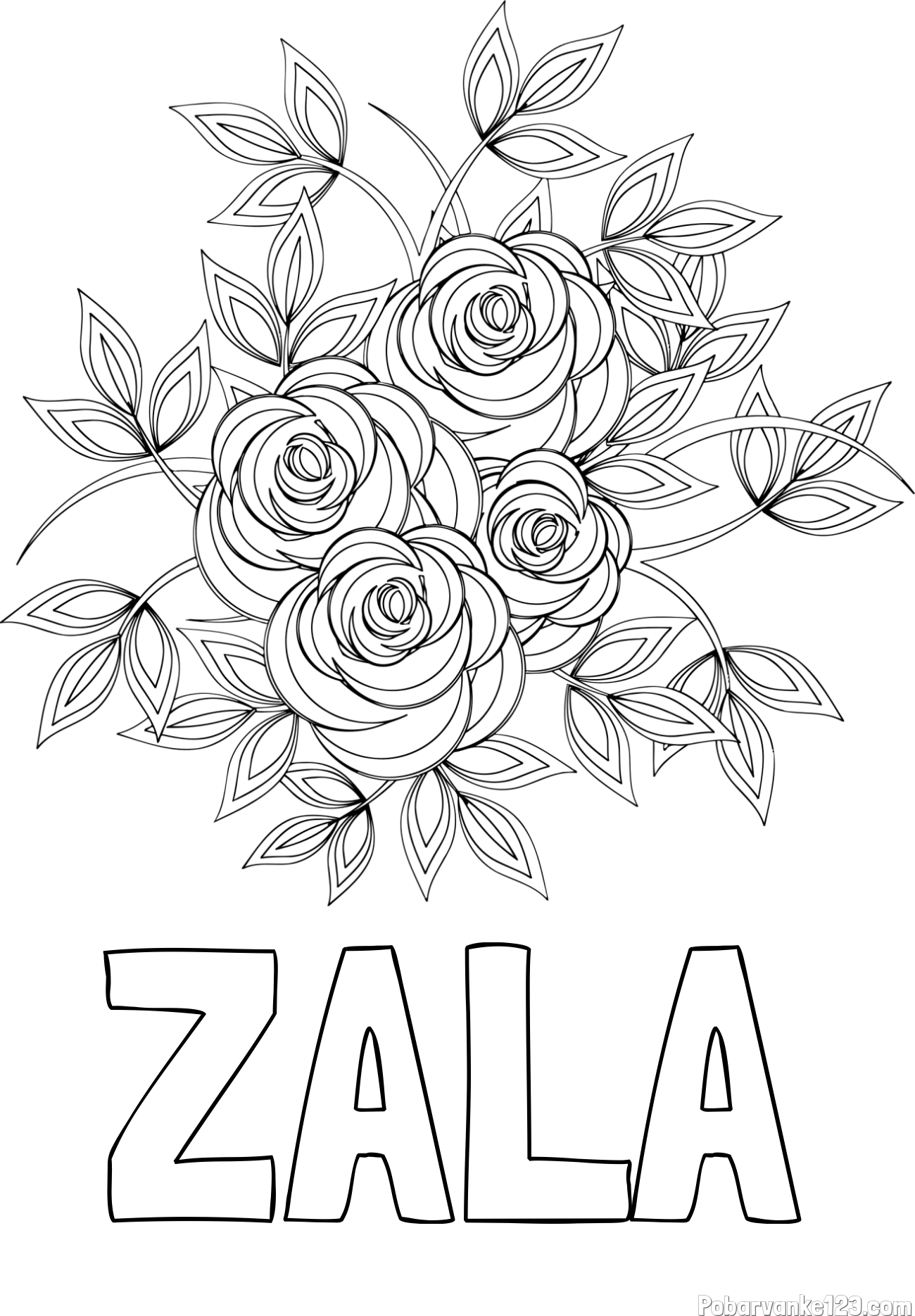 Pobarvanka imena ZALA in pobarvanka šopka vrtnic