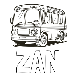 Online izdelana pobarvanka - Pobarvanka imena ŽAN in pobarvanka avtobusa, ki zavija v desno