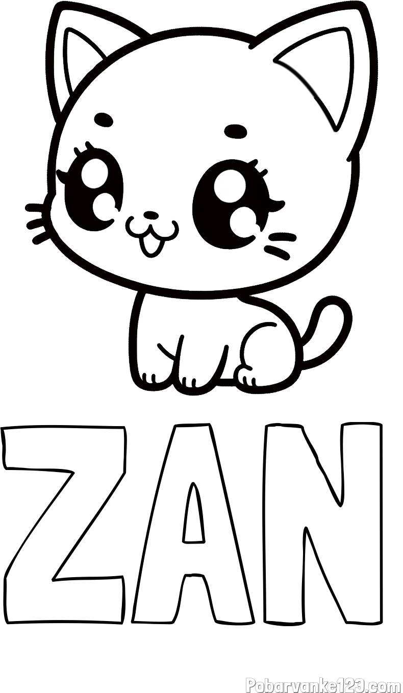 Pobarvanka imena ŽAN in pobarvnaka ljubke muce v anime slogu