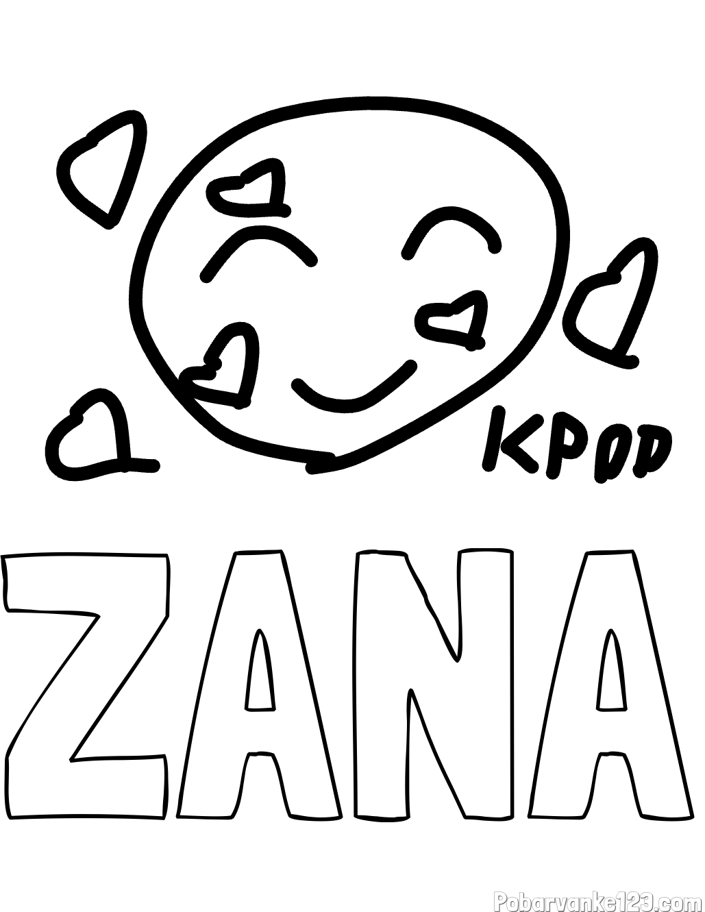 Pobarvanka imena ŽANA in I love kpop