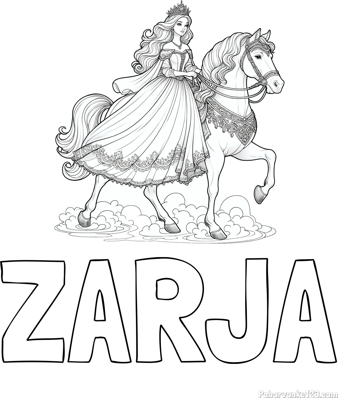 Pobarvanka imena ZARJA in pobarvanka princese na konju