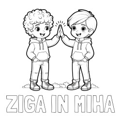 Online izdelana pobarvanka - Pobarvanka imena ŽIGA IN MIHA in pobarvanka prijatlejev