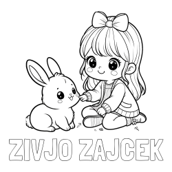 Online izdelana pobarvanka - Pobarvanka imena ZIVJO ZAJCEK in pobarvanka ljubke punčke, ki se igra z zajčkom