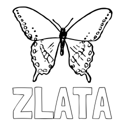 Online izdelana pobarvanka - Pobarvanka imena ZLATA in starejša in preprosta pobarvanka metulja