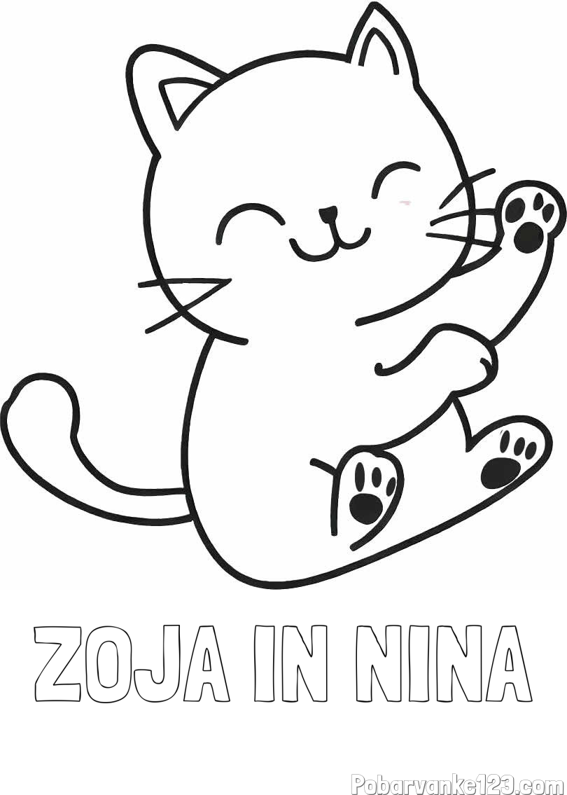 Pobarvanka imena ZOJA IN NINA in pobarvanka razigranega mucka