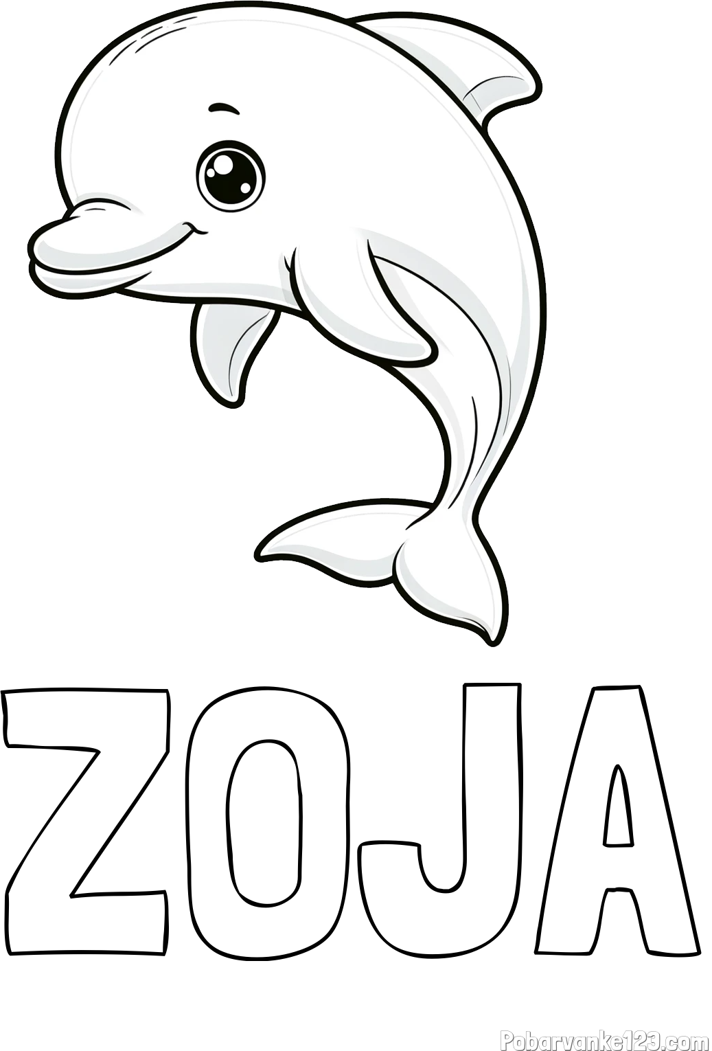 Pobarvanka imena ZOJA in otroška pobarvanka ljubkega delfina