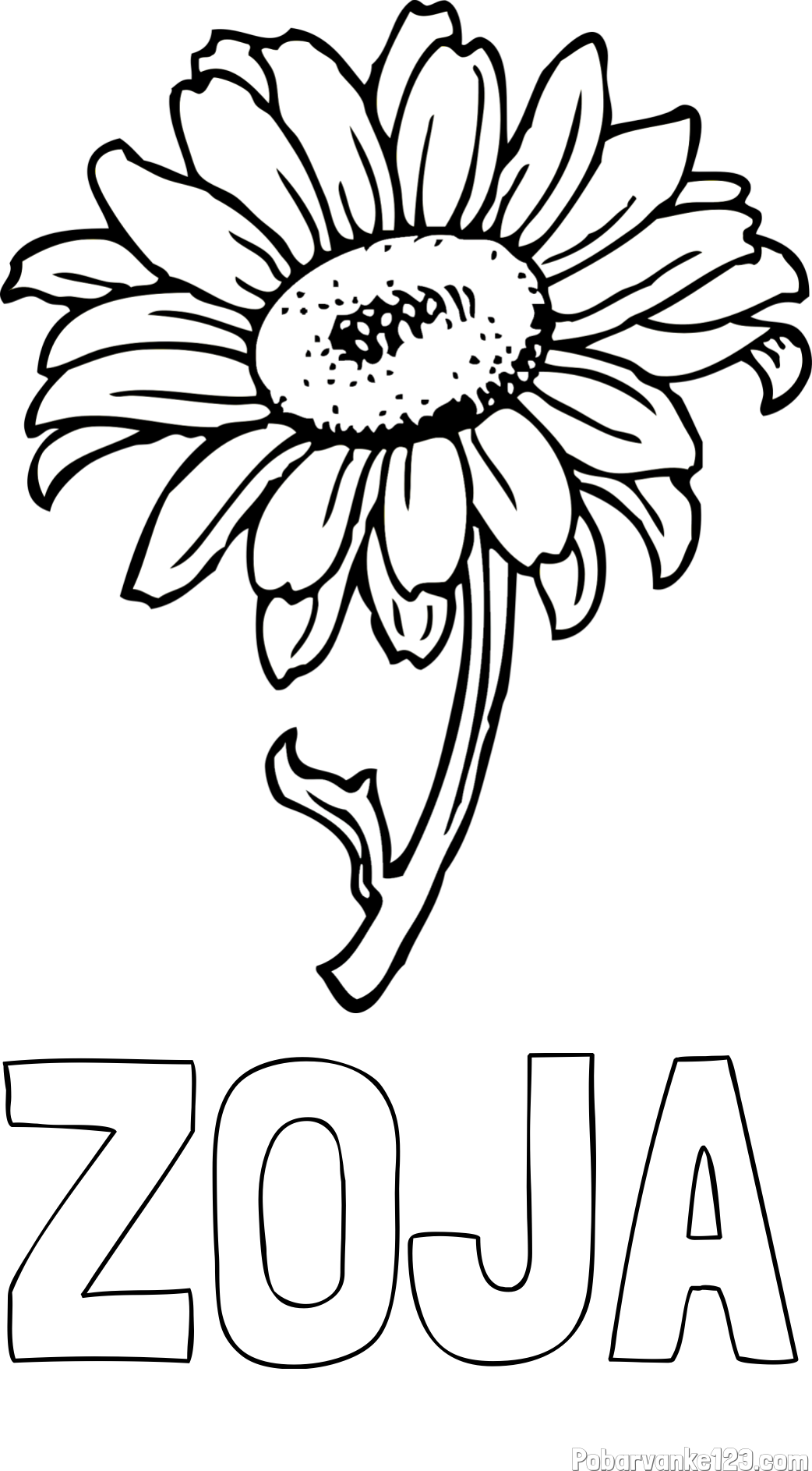 Pobarvanka imena ZOJA in pobarvanka lepe sončnice