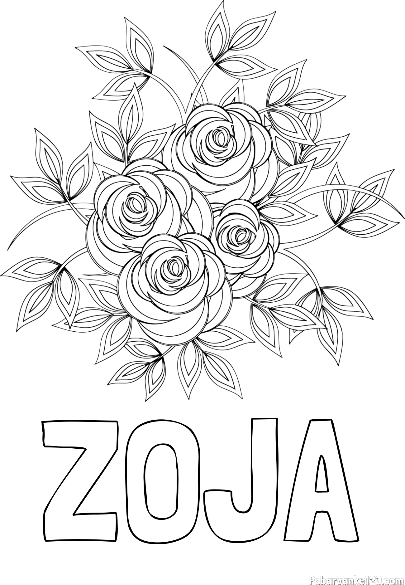 Pobarvanka imena ZOJA in pobarvanka šopka vrtnic