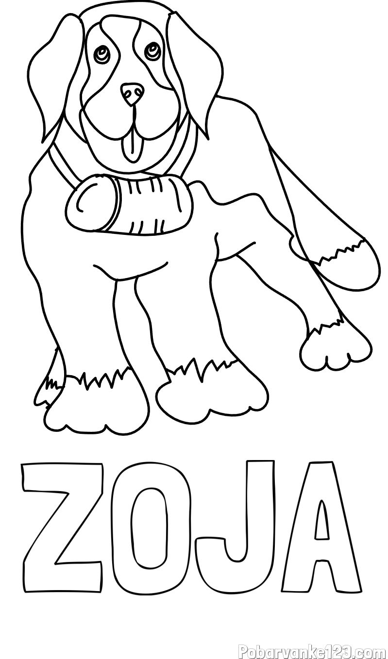 Pobarvanka imena ZOJA in pobarvanka velikega psa