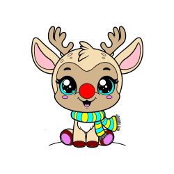 Pobarvana pobarvanka - Otroška pobarvanka jelenčka Rudolfa s šalom okoli vratu