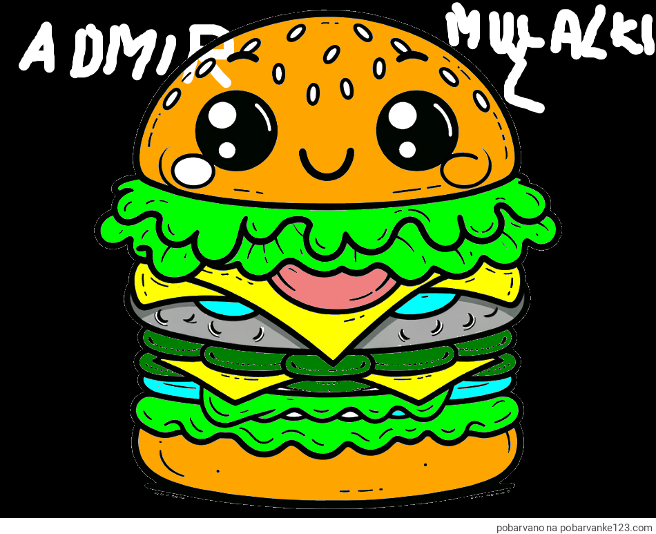 POBARVANA POBARVANKA - Otroška pobarvanka nasmejanega hamburgerja