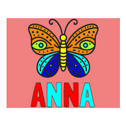 Pobarvana pobarvanka - Pobarvanka imena ANNA in preprosta pobarvanka metulja