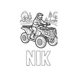 Pobarvana pobarvanka - Pobarvanka imena NIK in pobarvanka motorista na štirikolesniku